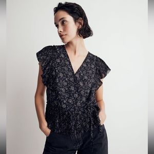 MADEWELL NWT Flutter-Sleeve Wrap Top in Floral